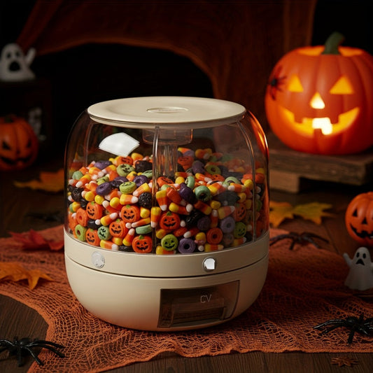 Candy Dispenser Storage Box Large Capacity, Sealed Smart Partition Container for Small Candies, Grain, Flour & Pet Food — Kids Candy Organizer for Halloween, Christmas & Holiday Gifting | White
