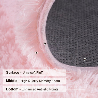 Round Area Rug 6x6ft Ultra Soft Plush with Non-Slip Backing | Light Pink Fluffy Circle Rug for Living Room Bedroom | Hand Washable Indoor Accent Rug for Home Decor Holidays Camping 70.8x70.8 Inch