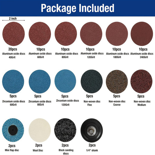 108pcs 2 Inch Sanding Discs Set with 1/4" Holder – Roloc Quick-Change Surface Conditioning Discs for Die Grinder, Rust & Paint Removal, Polishing & Grinding