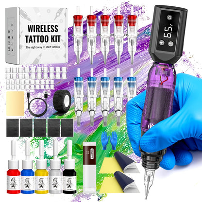 Tattoo Machine Kit VOID Wireless Pen with 1200mAh Battery, 4-12V Adjustment, 10 Cartridges and 5 Ink Shades