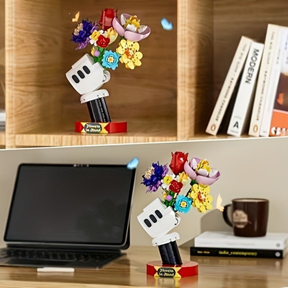 DIY Flower Bouquet Building Blocks Set with Display Stand – Multicolor Brick Flower Maker Home Decor Never Wilts Mother's Day Valentine's Day Christmas Birthday Gift for Her Women Girls