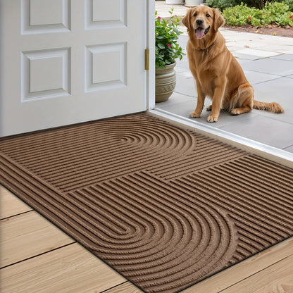 Time Arc Door Mat with Geometric Groove Pattern in Black, Gray or Brown and Two Rectangular Sizes