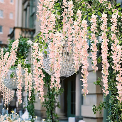 Artificial Flowers 24-Piece Light Pink Wisteria Vine Garland for Wedding Arches, Walls and Backdrops