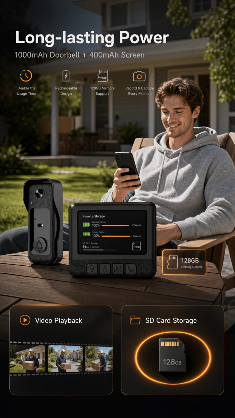 Wireless Security Camera System with Video Doorbell, Indoor Outdoor Surveillance, Long Battery Life
