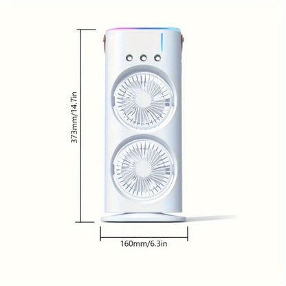 Dual-Head Misting Fan with Top-Fill Reservoir, Adjustable Heads, Spray Control and USB Rechargeable Power