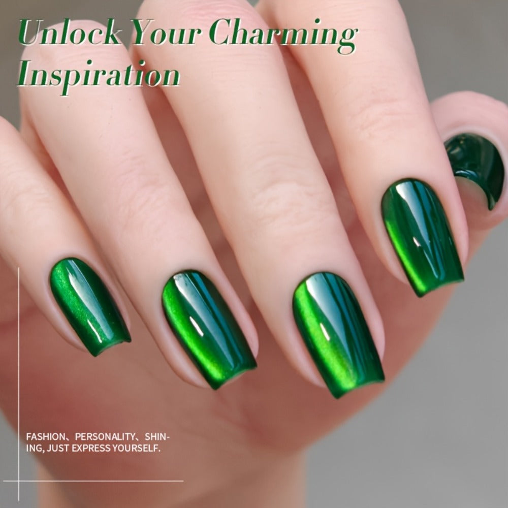 Gel Nail Polish BORN PRETTY MY269 Imperial Green 10ml Magnetic Cat Eye Shimmer in a White Bottle