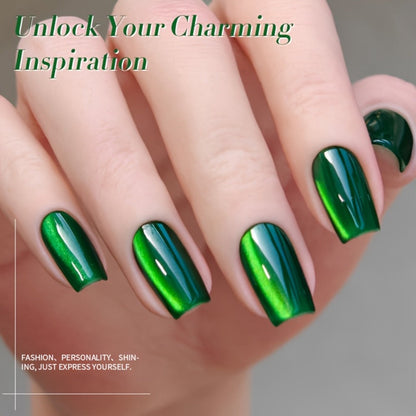 Gel Nail Polish BORN PRETTY MY269 Imperial Green 10ml Magnetic Cat Eye Shimmer in a White Bottle