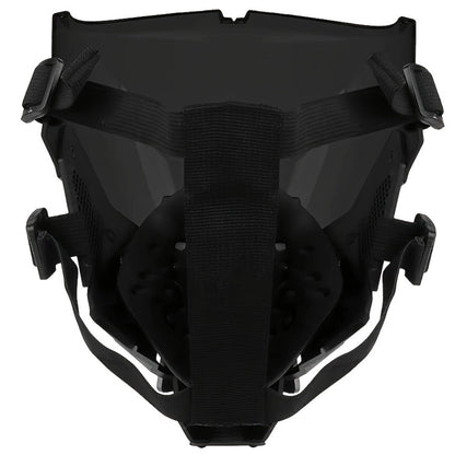 Black Reflective Cyberpunk Costume Mask with Full-Face Visor and Detachable Mechanical Lower Panel