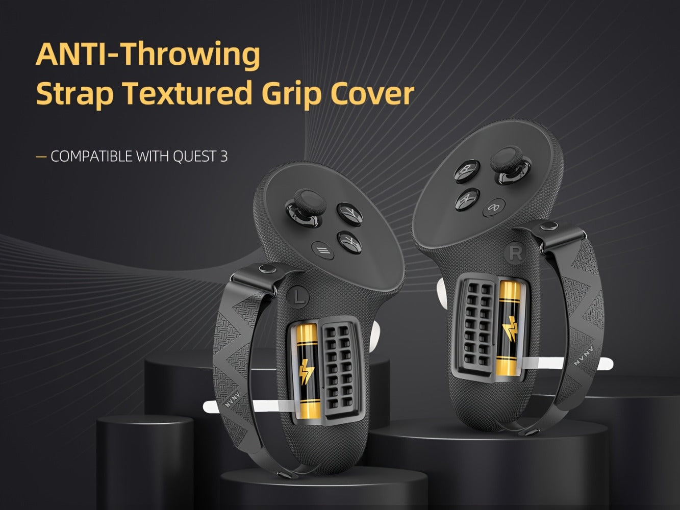 Controller Grip Cover and Adjustable Hand Strap Set for Meta Quest 3 and 3S with Battery Opening
