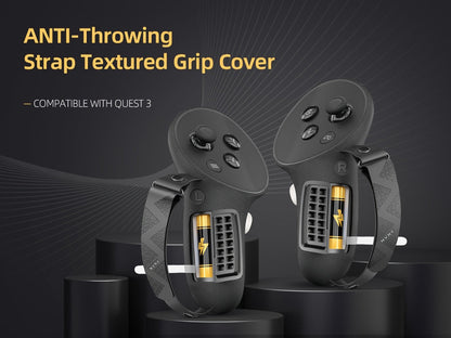 Controller Grip Cover and Adjustable Hand Strap Set for Meta Quest 3 and 3S with Battery Opening