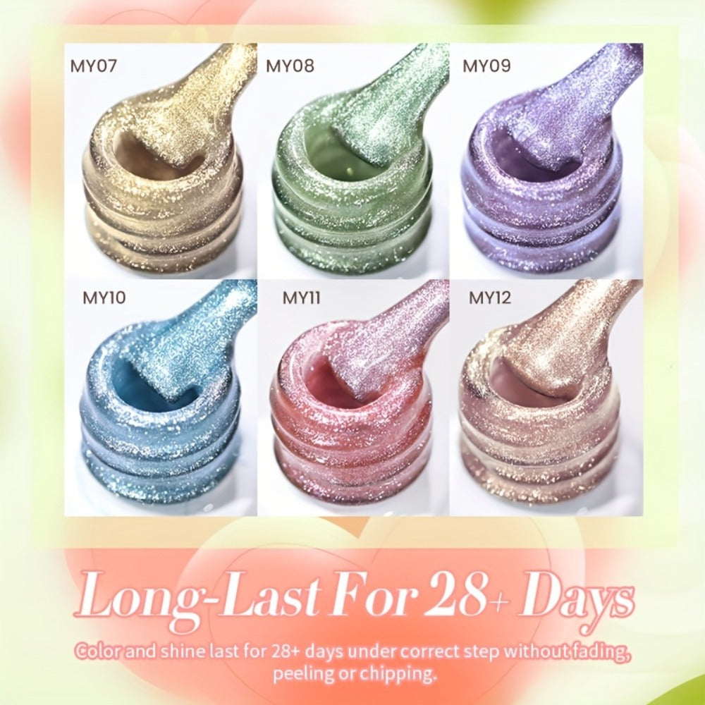 Gel Nail Polish BORN PRETTY 6-Piece Flowing Cat-Eye Set with Six 10ml Magnetic Bottles for Nail Art