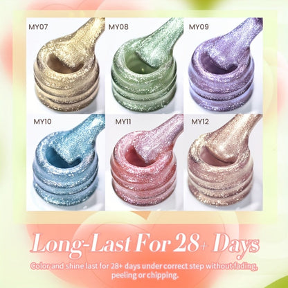 Gel Nail Polish BORN PRETTY 6-Piece Flowing Cat-Eye Set with Six 10ml Magnetic Bottles for Nail Art
