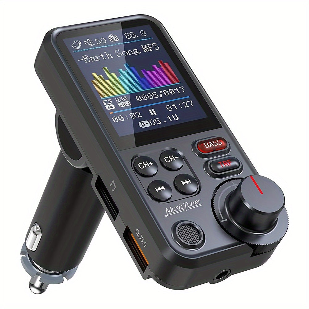 Car FM Bluetooth Transmitter with 1.8" Color Screen – 18W Fast Car Charger, Hands-Free Calls, Music Streaming, FM Modulator, Powerful Microphone, Compatible with Smartphones & Tablets