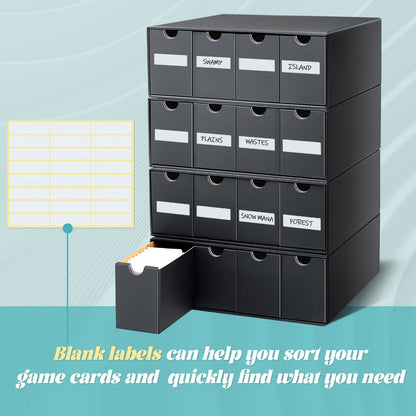 Four-Row Cardboard Trading Card Organizer Set with 16 Inner Boxes, 70 Dividers and Label Stickers