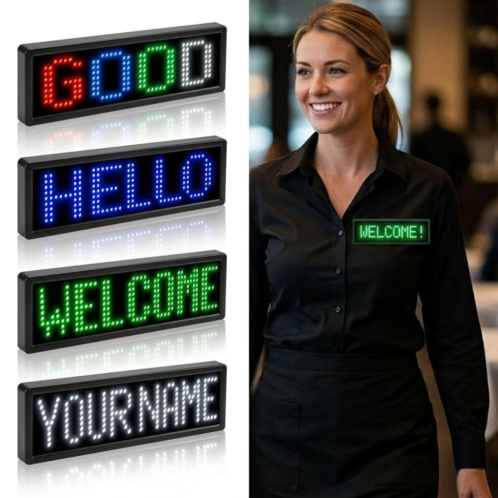 Programmable LED Badge Bluetooth App Controlled – Rechargeable Scrolling Text & Logo Display, 48x12 Pixel LED Name Tag for Events, Trade Shows, Restaurants, Parties & Gifts