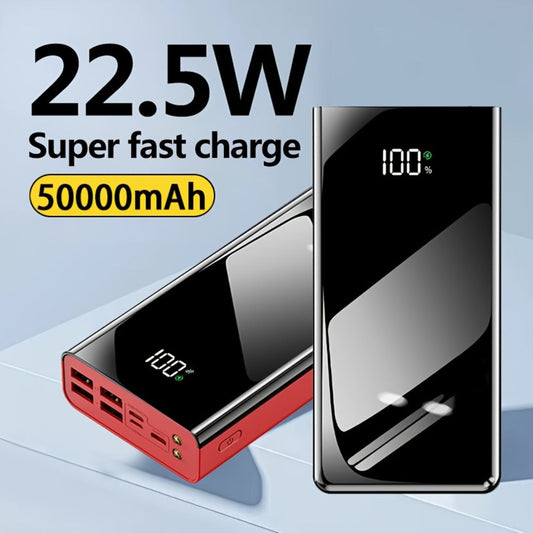 50000mAh High Capacity Power Bank Portable Charger LED Display USB-C Micro USB Fast Charging Multi-Port Emergency Backup Battery for iPhone Android Camping Outdoor Travel Black Red