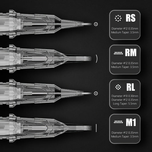 XNET X-RAY Tattoo Cartridge Needles Mixed Set 20pcs RL RS RM Round Liner Shader Curved Magnum Safety Membrane EO Gas Sterilized 316L Stainless Steel for All Cartridge Machines Artists & Beginners