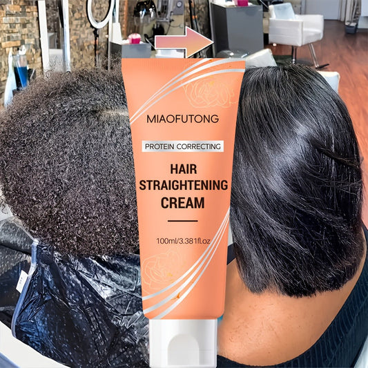 Smoothing Hair Straightening Cream with Protein & Keratin — Deep Moisturizing Frizz Control Treatment for All Hair Types, Non-Greasy Lightweight Formula, Salon Results at Home, 100g / 3.38oz