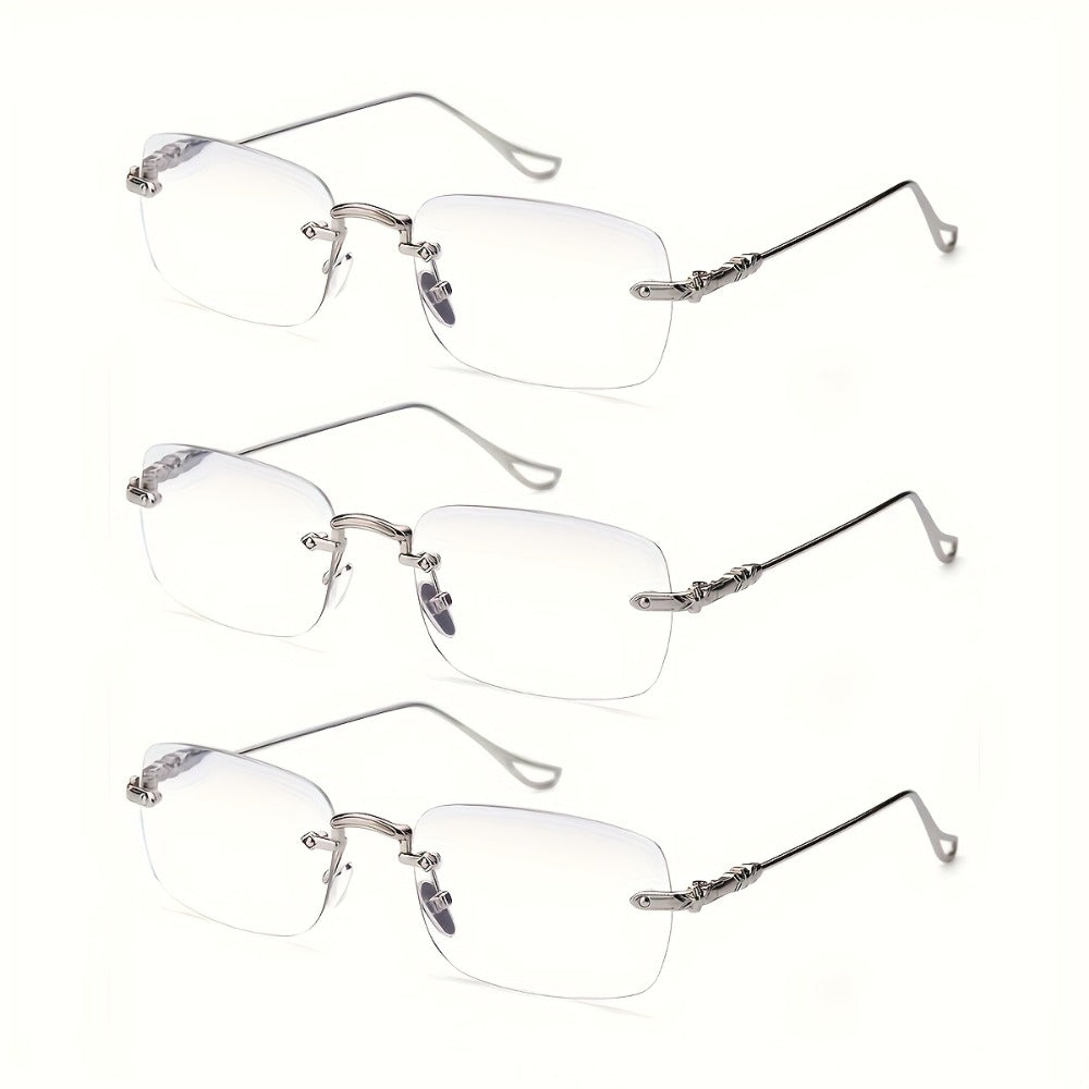 Reading Glasses – Three-Pair Rimless Metal Blue-Light Readers in Multiple Colors and Strengths