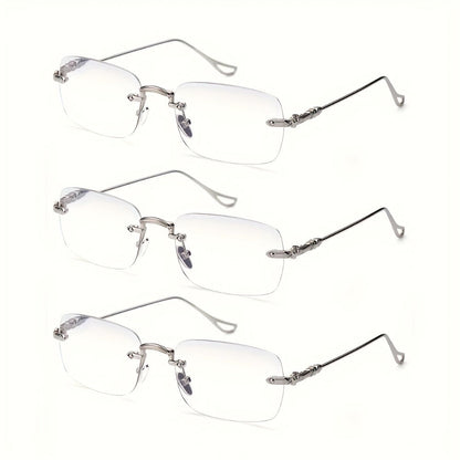 Reading Glasses – Three-Pair Rimless Metal Blue-Light Readers in Multiple Colors and Strengths