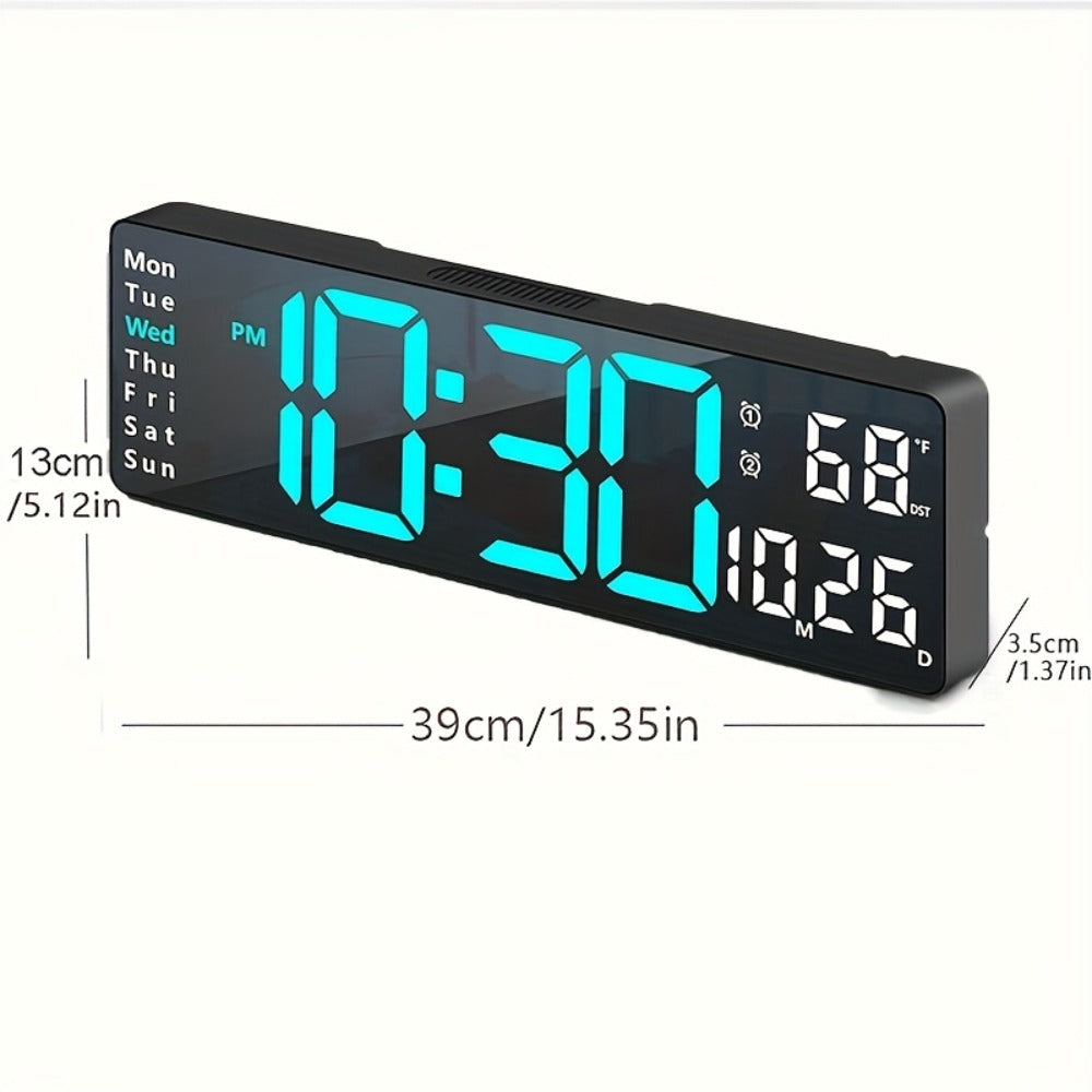 Digital Wall Clock with 16 Inch LED Color Display and Smart Auto-Dimming 10-Level Brightness