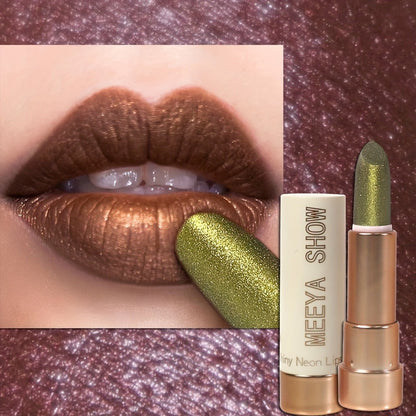 Sparkling Golden Brown Glitter Lipstick Set 3 Pcs – Metallic Shimmer Finish Multi-Dimensional Lip Color for Party Cosplay Festival Halloween, Bold Statement Makeup Gift for Women