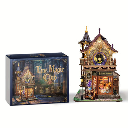 Time Magic Club SQ-71 Wooden Miniature Bookhouse Model Kit with Mechanical Link System for Ages 14+