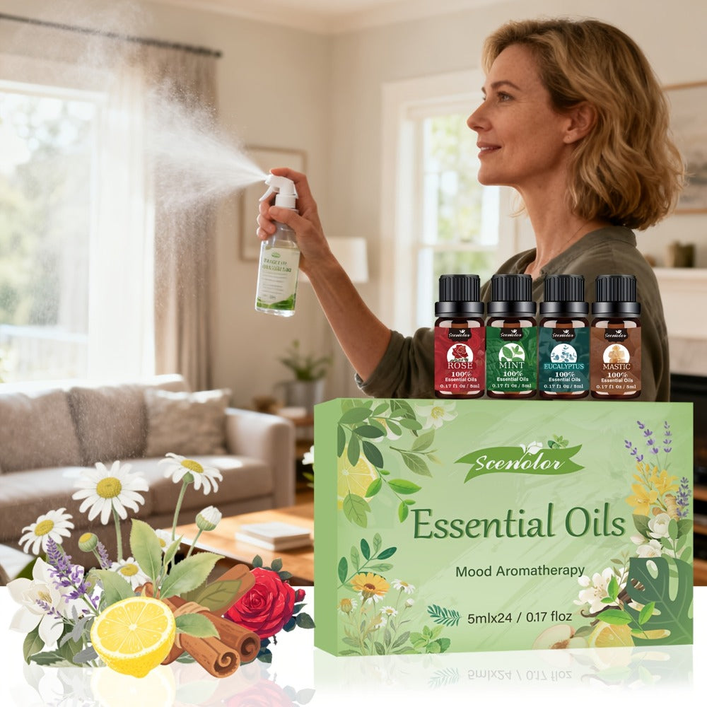 Floral and Fruity Fragrance Oil Gift Set with Choice of 12 or 24 Mini 5ml Bottles for Diffuser Use