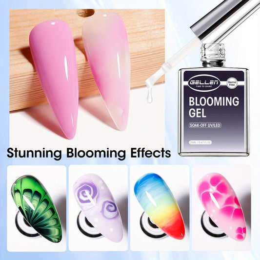 Blooming Gel Nail Art 2pcs HEMA-Free Clear Blossom Gel — Marble Watercolor Floral Tie-Dye Spreading Effect Soak-Off LED 28-Day DIY Manicure 0.68oz Each