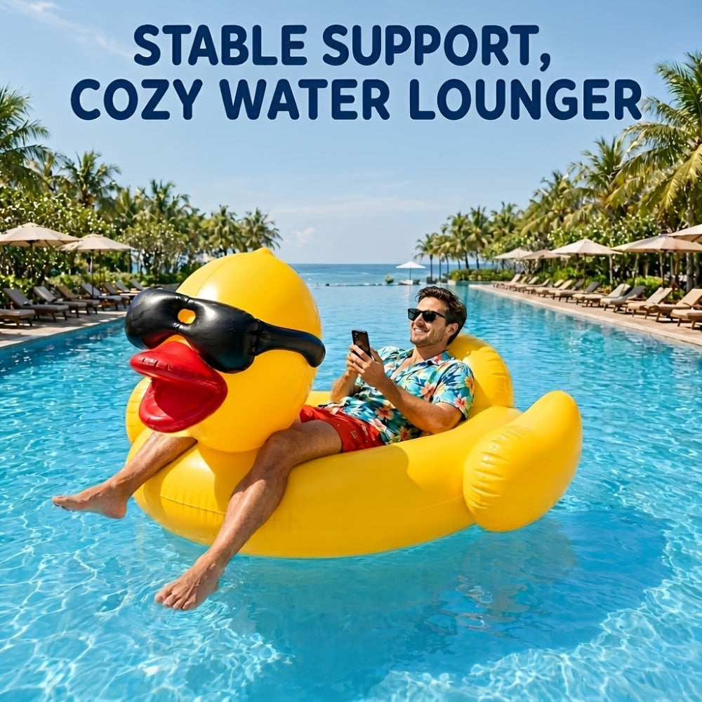 Giant Yellow Duck Pool Float, 67-Inch Ride-On Inflatable with One 16-Inch Beach Ball for Pool Parties