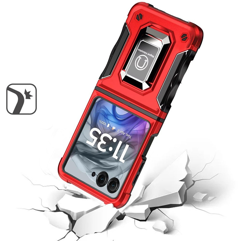 Motorola Razr 2024 Case Defender Metal Magnetic Ring Stand Hybrid Cover – Heavy Duty Shockproof TPU PC Armor with Kickstand & Magnetic Car Mount Compatibility