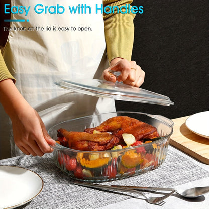 Glass Casserole Dish with Lid, Oval Ribbed Roasting Pan, Oven & Covered Baking Dish for Entryways, Bedrooms and Living Spaces