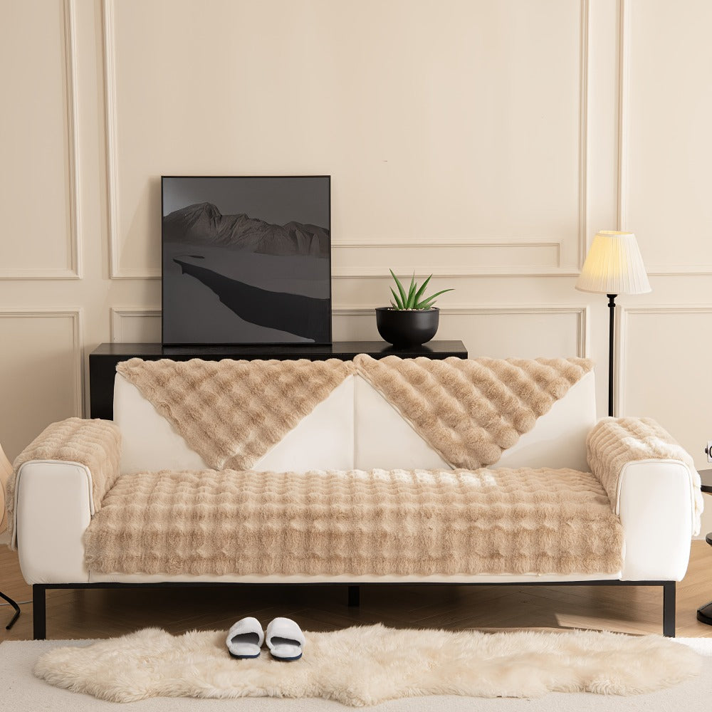 Sofa Cover Bubble Faux Rabbit Fur Panels with Silicone Non-Slip Backing for Seat, Armrest or Backrest