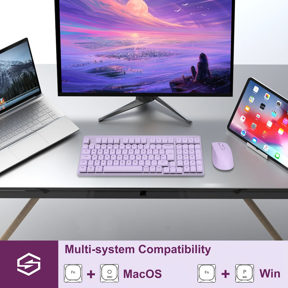 Wireless Keyboard and Mouse Combo 98 Keys Full Size – 2.4GHz, Mechanical Feel, Quiet Keys, Ergonomic Design for PC, Mac, Laptop, Office & Gaming | 3 Color Options