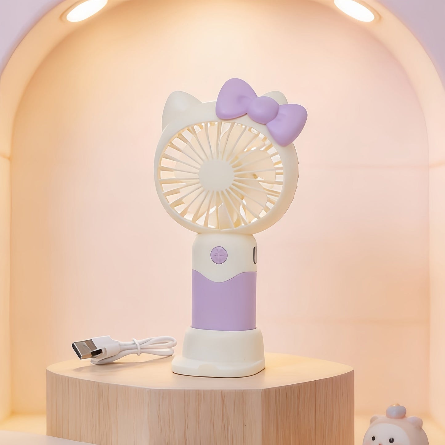 Hello Kitty Graphic Handheld Fan with USB Charging, Detachable Desk Base and Three Color Options
