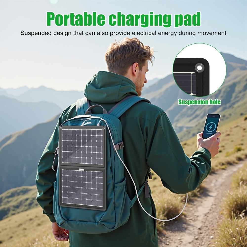 30W Foldable Solar Charging Panel - 2-in-1 Portable Design, USB Port, Fast Charge for Smartphones, Tablets & Action Cameras, Lightweight for Camping, Hiking & Travel