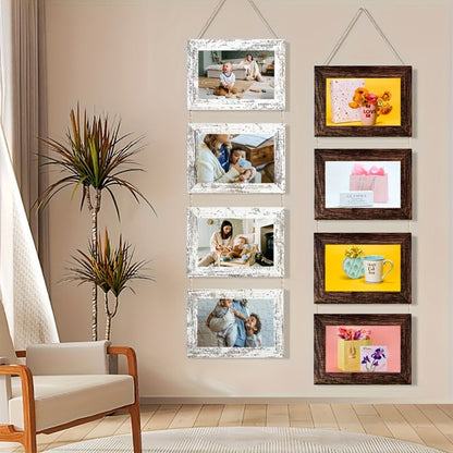 Four-Frame 4 x 6-Inch Hanging Photo Collage with Mats and White or Brown Checkout Color Options