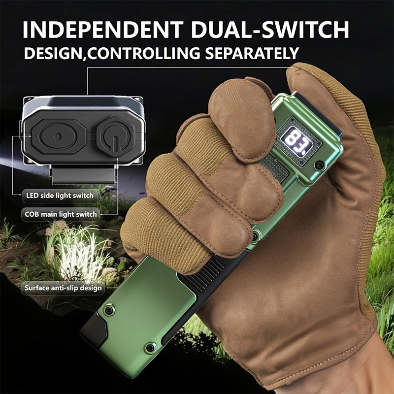 Flashlight Flat EDC Torch with Eight Modes, UV Light, Digital Display, Type-C Charging and Safety Lock