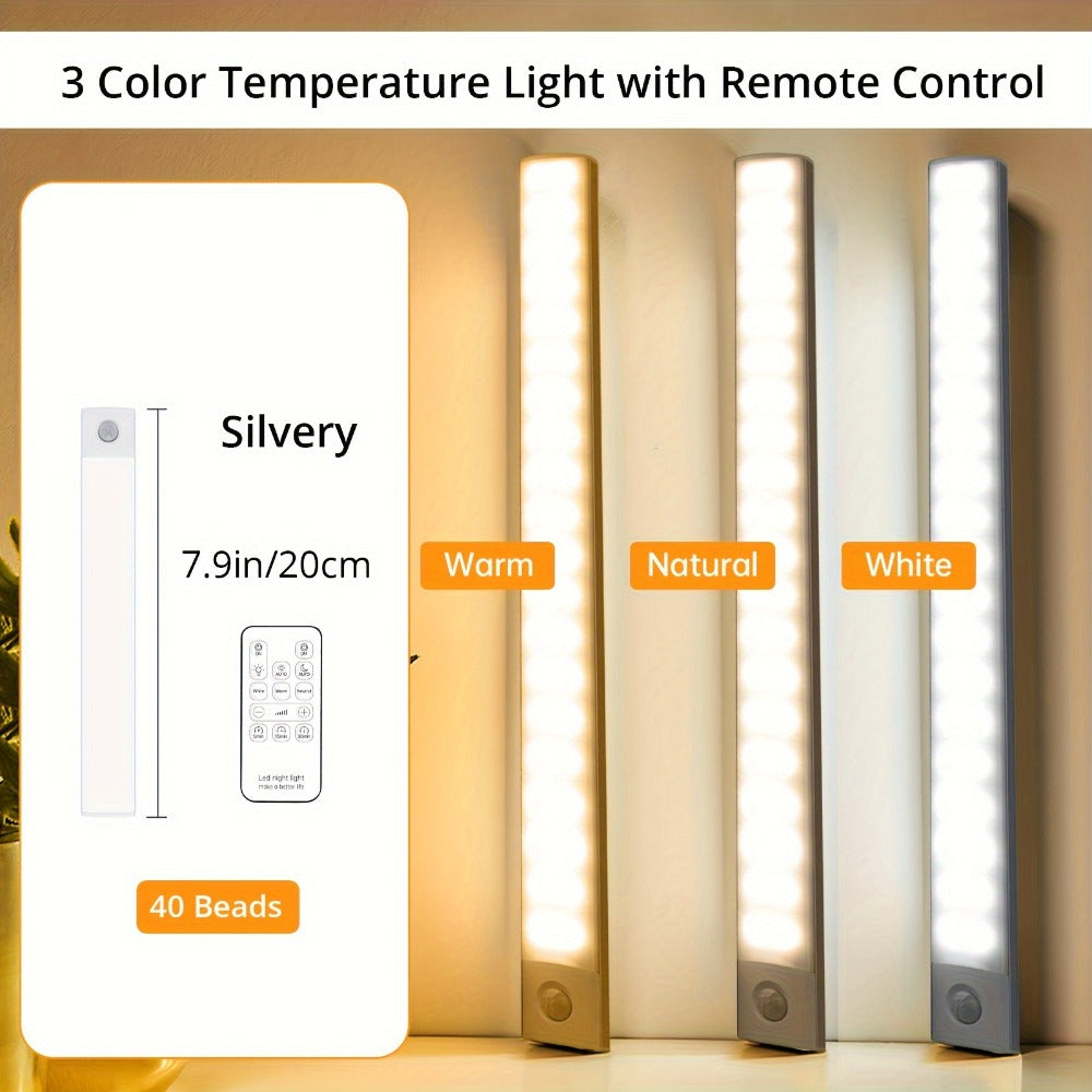 Two-Piece 7.9-Inch Motion Sensor Cabinet Light Set with Remote, USB Charging and Three Light Colors
