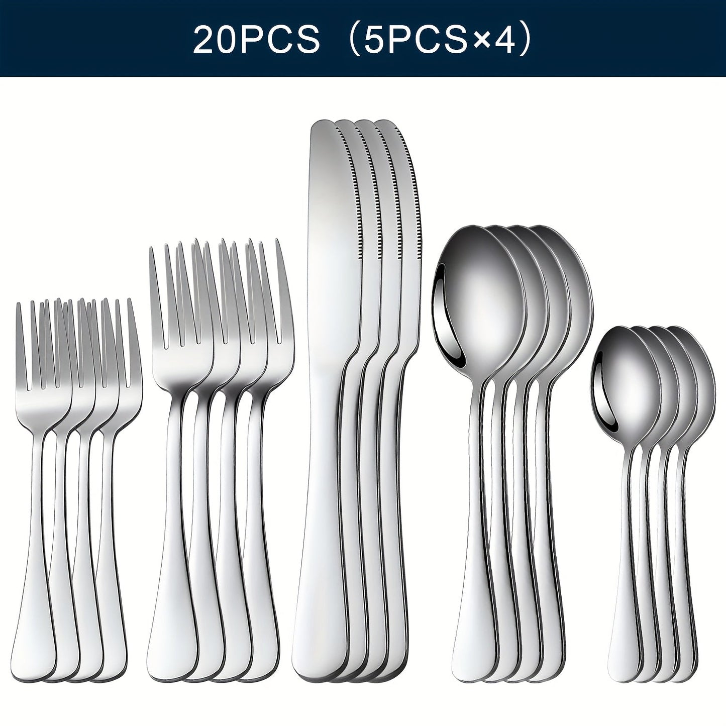 20-, 24-, 30- or 65-Piece Flatware Set in Silver or Black with Option-Specific Serving Utensils