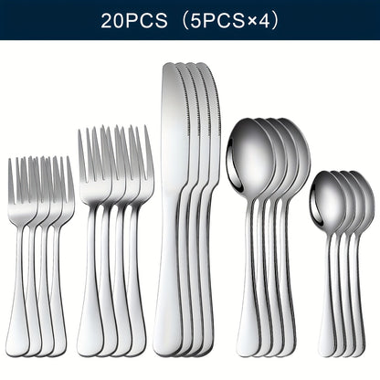 20-, 24-, 30- or 65-Piece Flatware Set in Silver or Black with Option-Specific Serving Utensils