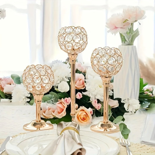 Crystal Candle Holders Set of 3 - Windproof Glass Taper Candle Holder for Wedding Table Centerpiece, Home Decor, Holiday Dinner, Birthday Gift
