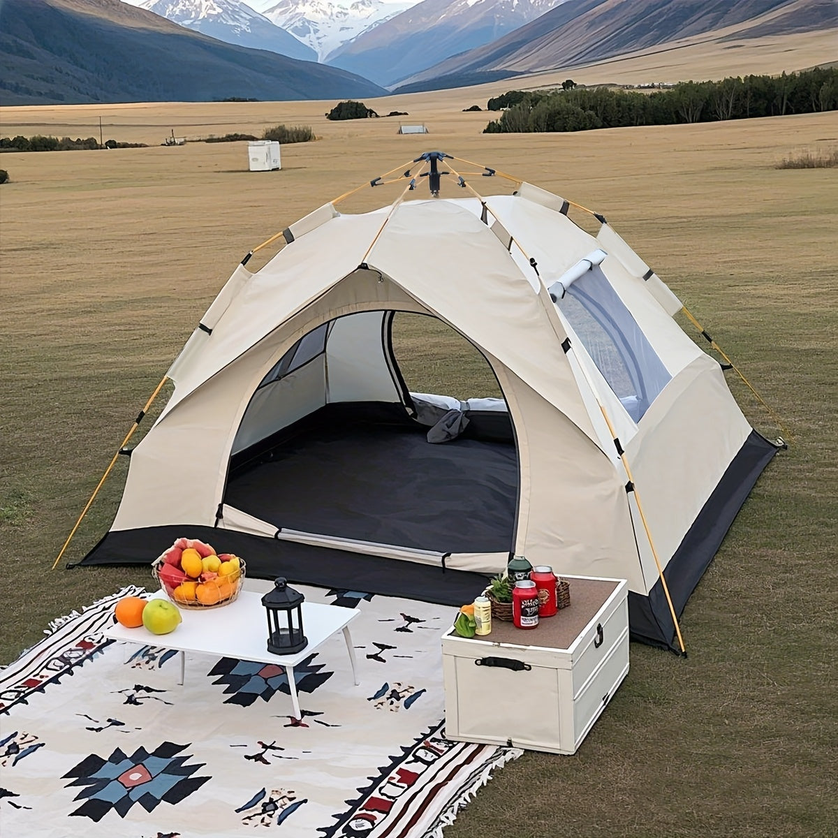 Pop Up Tent Windproof Sun Resistant Double Door Camping Outdoor