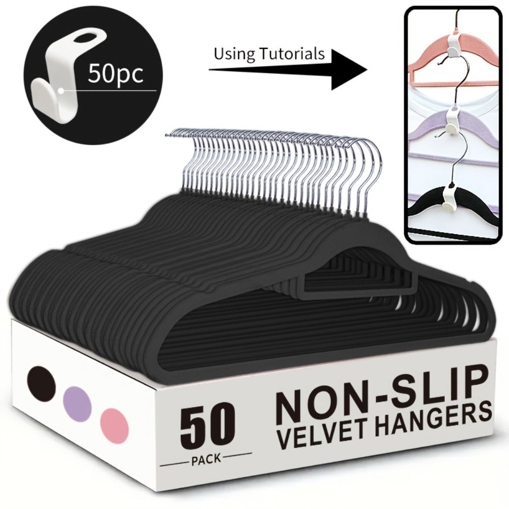 Non-Slip Velvet Hangers with 360° Rotating Hook & Hanger Buckles – Space Saving Closet Organizer Set (50pcs or 20pcs)