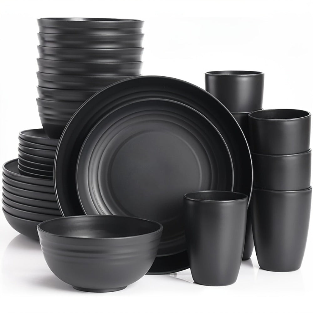 Wheat Straw Dinnerware Set 16 or 32 Piece – Plates & Bowls for 4 or 8 People, Microwave & Dishwasher Safe Plastic Dish Set, Lightweight Colorful Tableware for Home, Party & Holiday