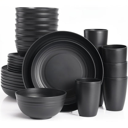Wheat Straw Dinnerware Set 16 or 32 Piece – Plates & Bowls for 4 or 8 People, Microwave & Dishwasher Safe Plastic Dish Set, Lightweight Colorful Tableware for Home, Party & Holiday