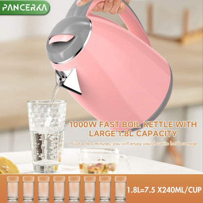 PANCERKA 1.8L Electric Kettle with 1000W Heating and Stainless Steel Interior in Pink or White