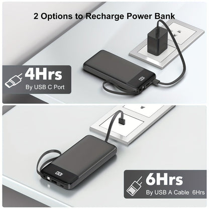 Power Bank 20000mAh with Built-In Cable Set, 20W Listed Charging and Solar or Standard Options