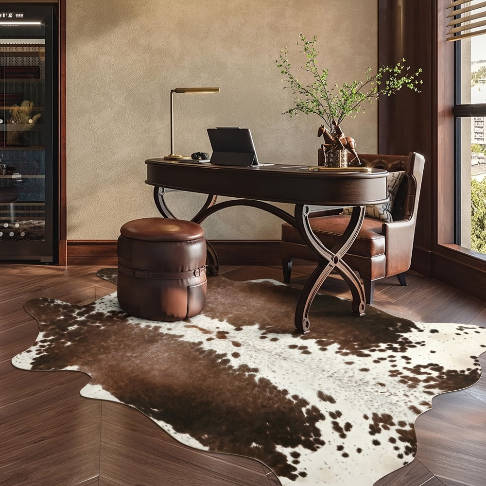 Area Rug Faux Cowhide Animal Print in Nine Colors and Two Washable Western-Style Room Sizes