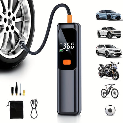 Portable Tire Inflator Wireless Air Compressor with Digital LED Display Auto Pressure Detection USB-C Rechargeable for Car Bicycle Motorcycle Basketball